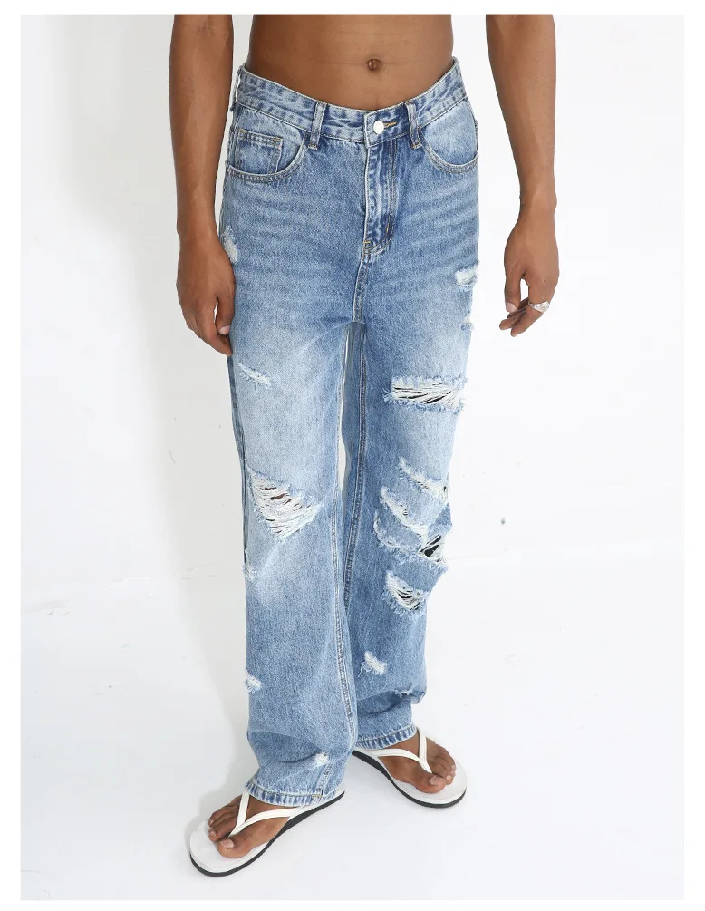 2024 Designer Denim zerstört gewaschen hellblau Mode zerrissene Männer Jeans_voghion.com