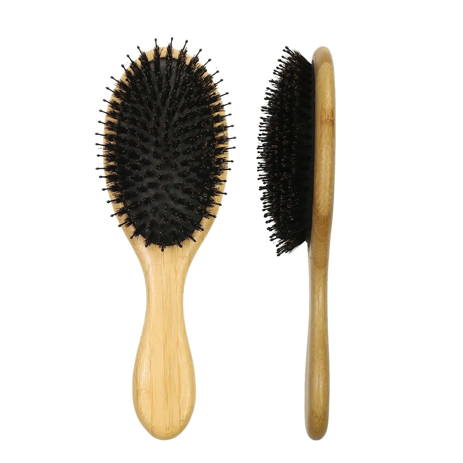 Private label oval design pure boar & nylon bristles extension paddle and cushion wooden  hair b