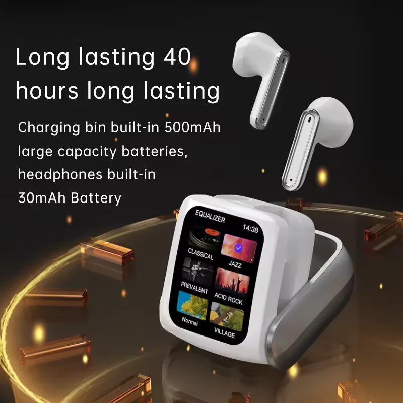 T71 Big LCD Touch Screen TWS ENC 2024 Earphone BT Call Headphone Noise Cancelling True Wireless Earbuds with Touch Screen
