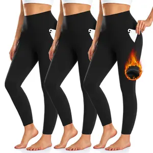 Women's High Waist Thick Fleece Winter Leggings Breathable Knitted Pants Embroidered Logo Casual Tight Style Gym Yoga Use