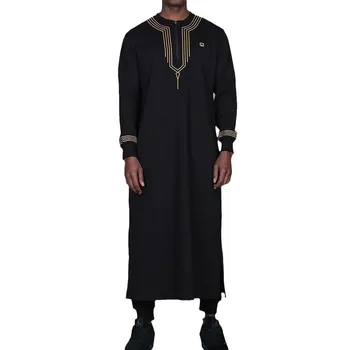 European and American Men's Moroccan Style robe XXL Plus Size Casual Muslim Abaya with Embroidery for Ethnic Style