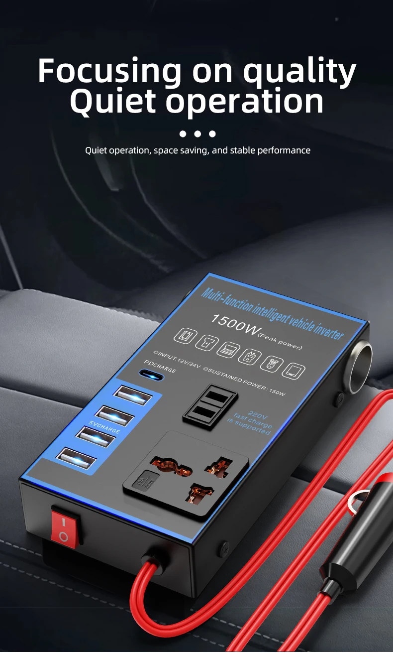 Car Multi-function 12V24VDC Converter AC220V USB Socket Fast Charge Car Power Inverter
