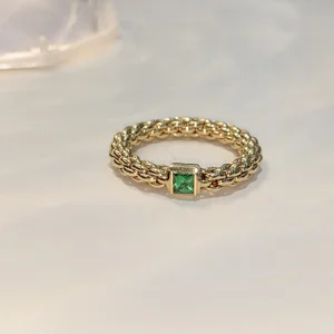 GEMLOVE Custom 18K Gold 8.74g Stretch Ring - 14cm Square Emerald Cut Tsavorite Fashion Statement Ring