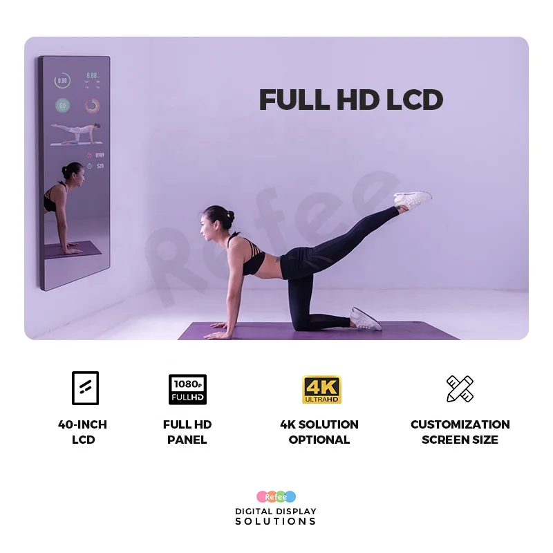 Modern Intelligent Interactive Mirror Smart Touch Screen Gym Workout Wall Mount WiFi Rectangle Design Metal LCD Display