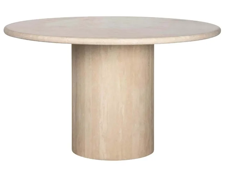 Handmade Travertine Marble Dining Table with Oval Shape Modern Stone Furniture with Cement Base for Kitchen Restaurant Home