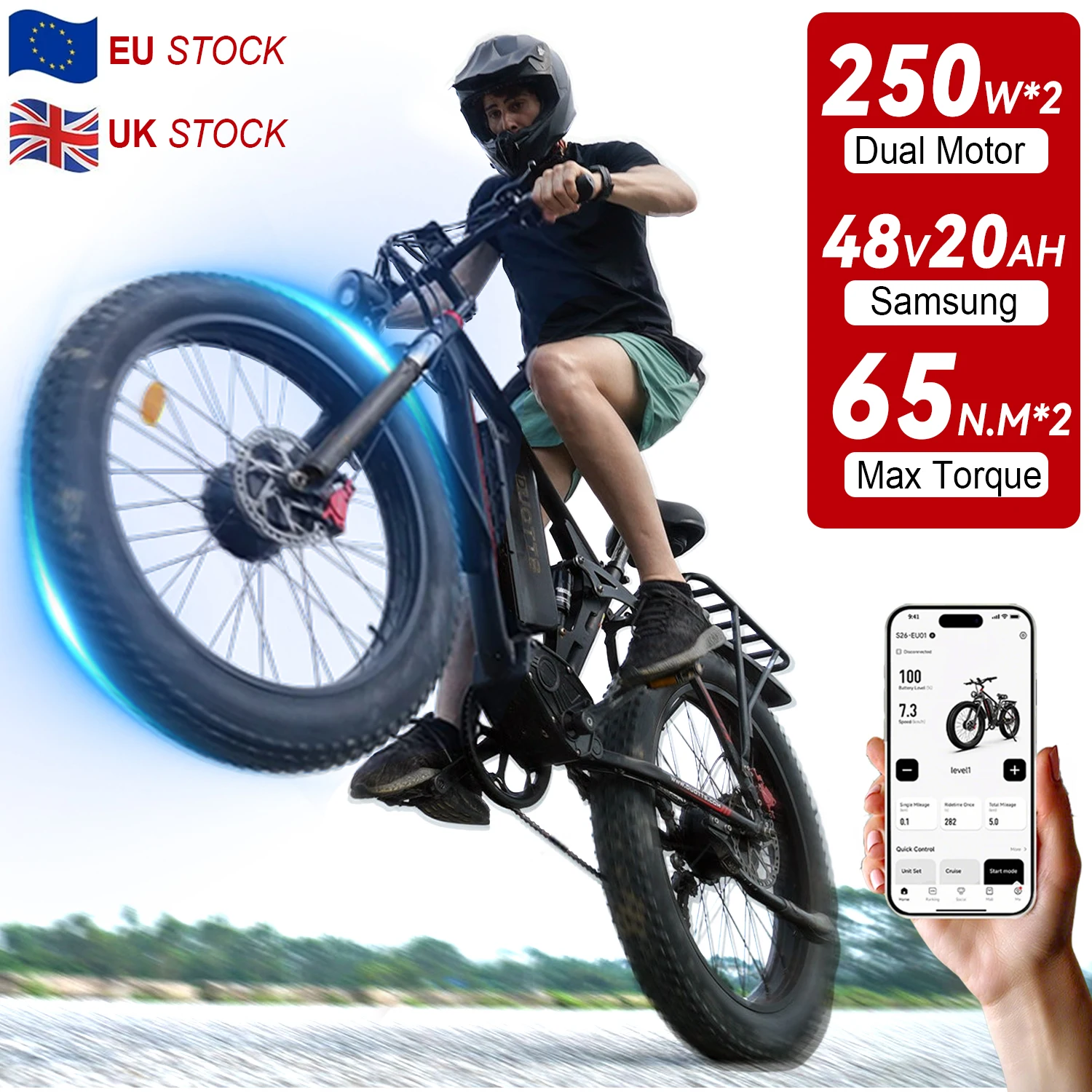 DUOTTS Hybrid Electric Bike 250W*2 Motor 20AH Battery