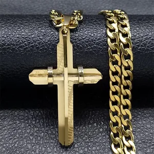 Hip Hop Stainless Steel Cross Pendants, Men Cross Pendant Jewelry , Waterproof PVD 18K Gold Cross Pendants.