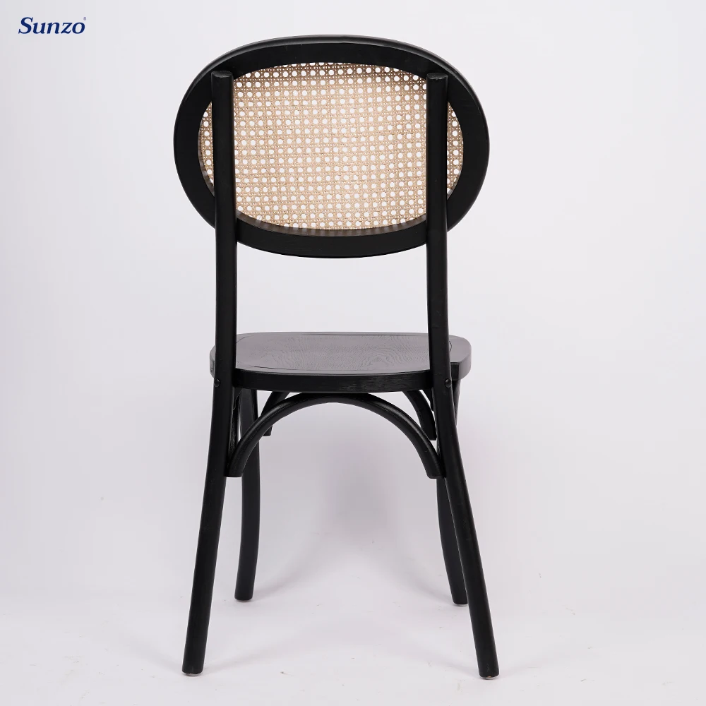 Black Wooden Cross Back Chair Rattan Dining Chair