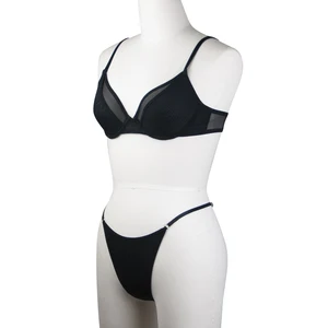 Underwire Bra Thong Set Mesh Transparent Lingerie Set Customized Bra Brief Underwear Set