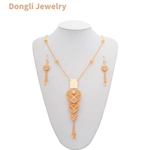 Dongli Jewelry Brass Necklace & Earring Set: Elegant Jewelry with Intricate Designs and Delicate Chains for a Stylish Look