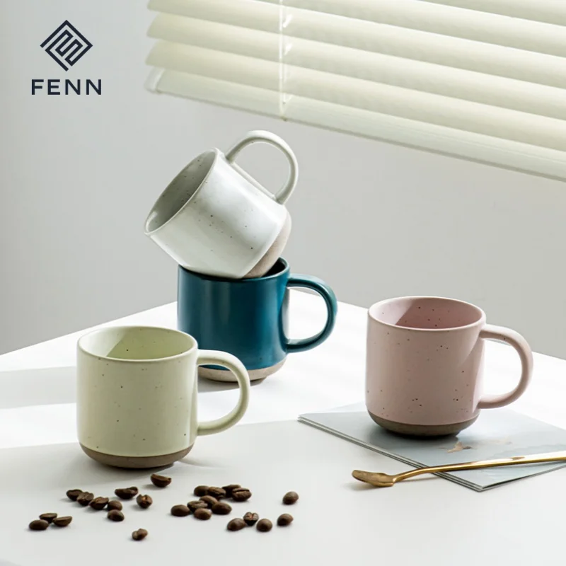 FENN wholesale vintage style matte beige clay cups ceramic mug custom stoneware mug speckled seasome ceramic coffee gift mug