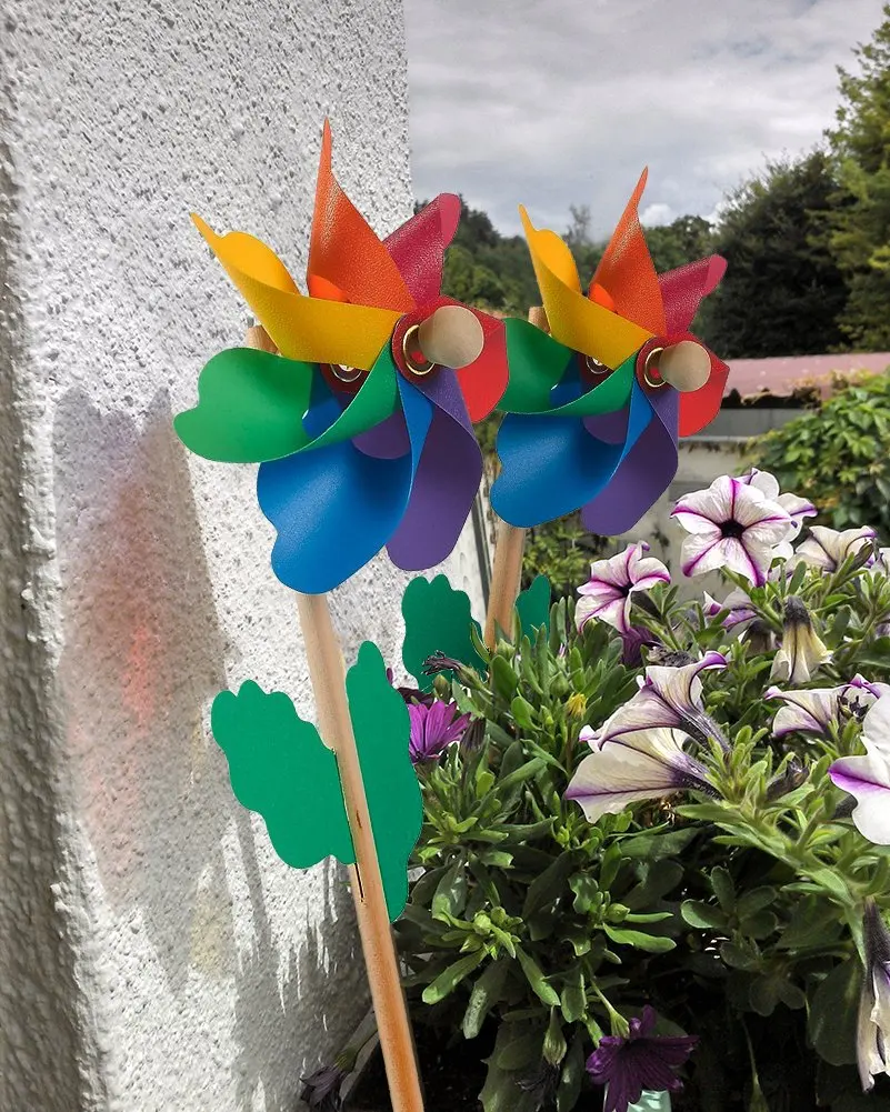 Small Rainbow Flower Pinwheel Yard And Garden Plastic Pinwheel ...