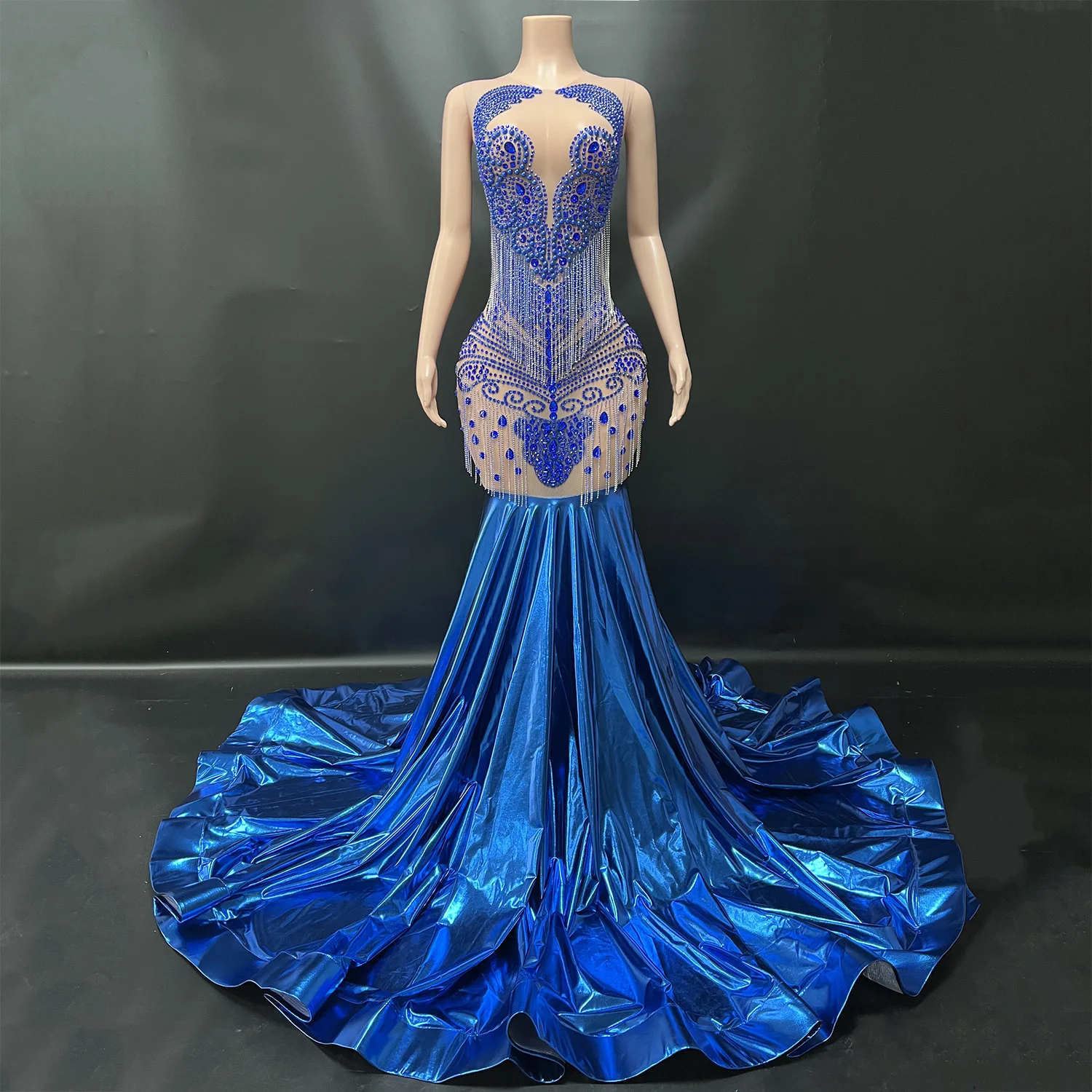 puffy prom dress blue Long Puffy Sleeve Blue Prom Dresses – TANYA BRIDAL