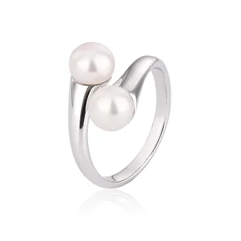 Simple engagement wedding elegant 925 sterling silver freshwater pearl ring for women