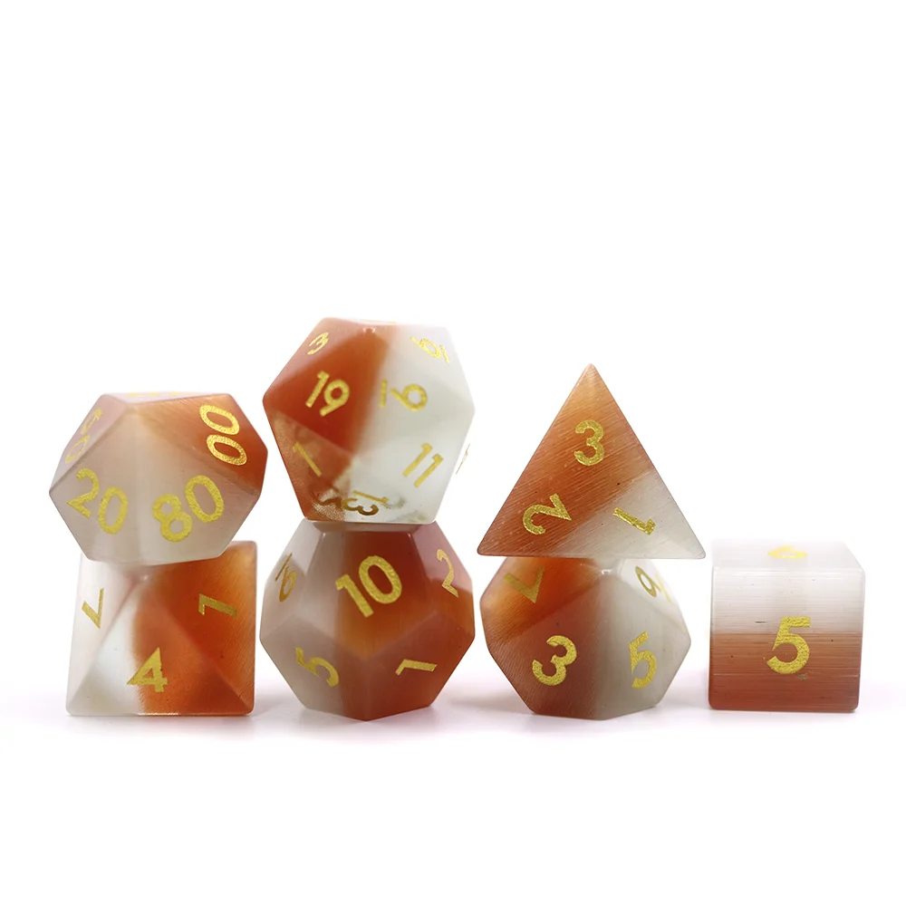 High Quality Full Set RPG & DND Gaming Dice Precious Gemstone Style Tabletop Accessories