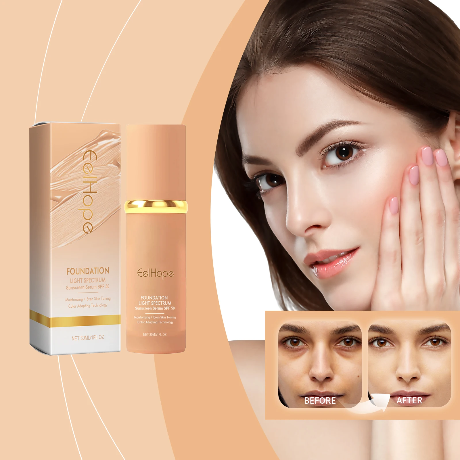 EELHOPE Organic Foundation Coverage Color Changing Foundation Mild Formula Facial Makeup Foundation Cream