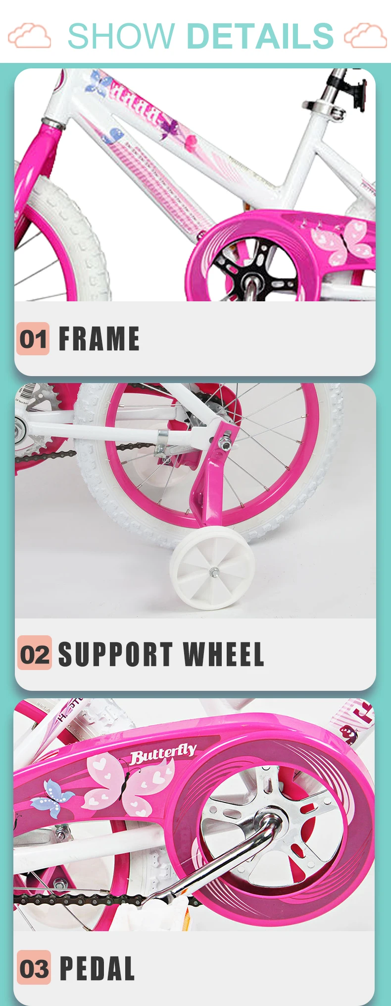 Kids Bicycle for 3-Year-Olds, Pink Kids Bike with Training Wheels