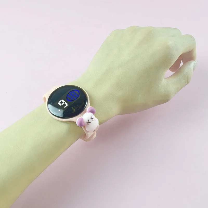 Waterproof Hand Touch Screen Led Display Led Watch for Kids Round Shape Carton Unique Kids Watch