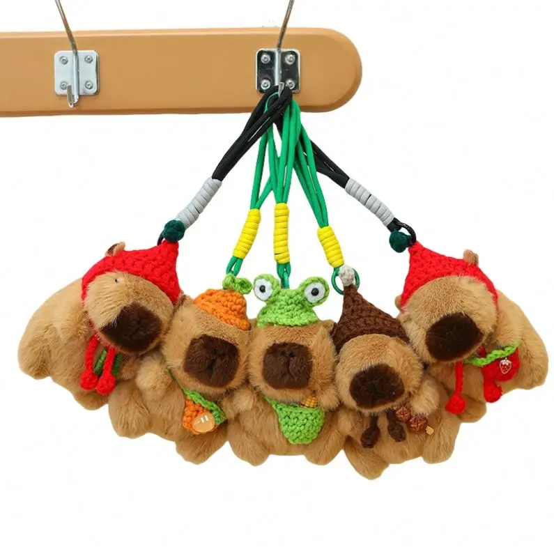 Portachiavi Capybara Peluche Morbido, Simpatico Ciondolo Per Borsa E Zaino, Con Cappellino, 12 Cm