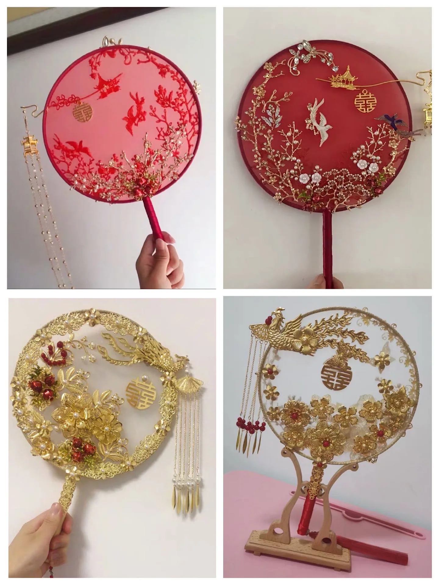 
 Красный цвет ткань Бамбук ручной вентилятор шелковой ткани  