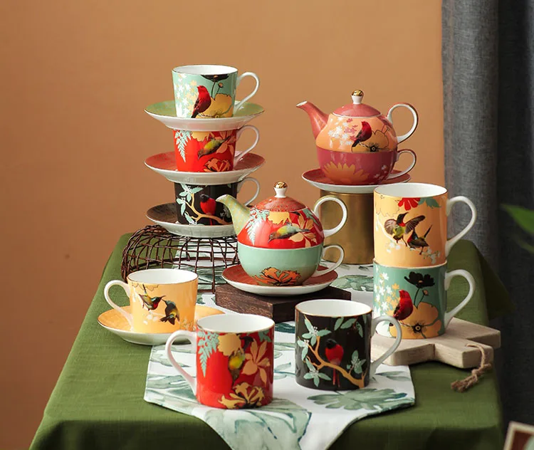 Stechcol Fine Bone China Vintage Nordic Red Tea Water Mug Ceramic Custom Print Logo Milk Coffee