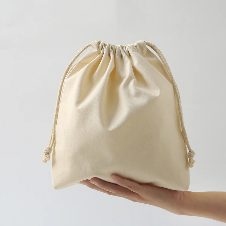 Custom Light Blue Recyclable Cotton Drawstring Pouch Bag with Logo ...