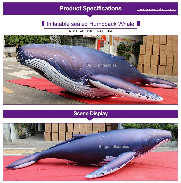 Pvc 4 Meters Length Giant Inflatable Whale For Event Decoration