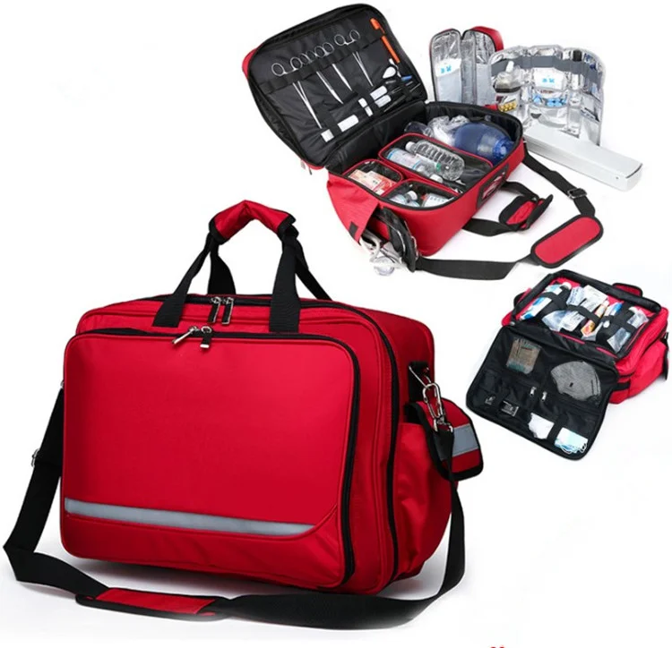 Red Rolling Earthquake Hospital Ambulance Trolley Emergency Suitcase