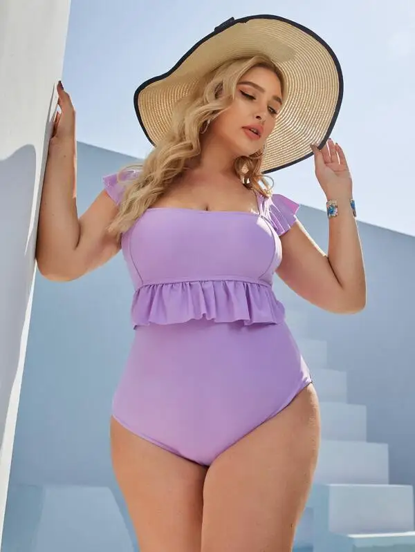 purple plus size swimwear