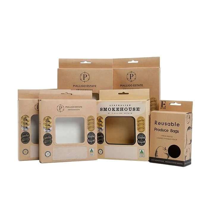 Personalized Custom Cardboard Euro hang Tag  Eco Paper Packaging Craft Kraft Box with Window