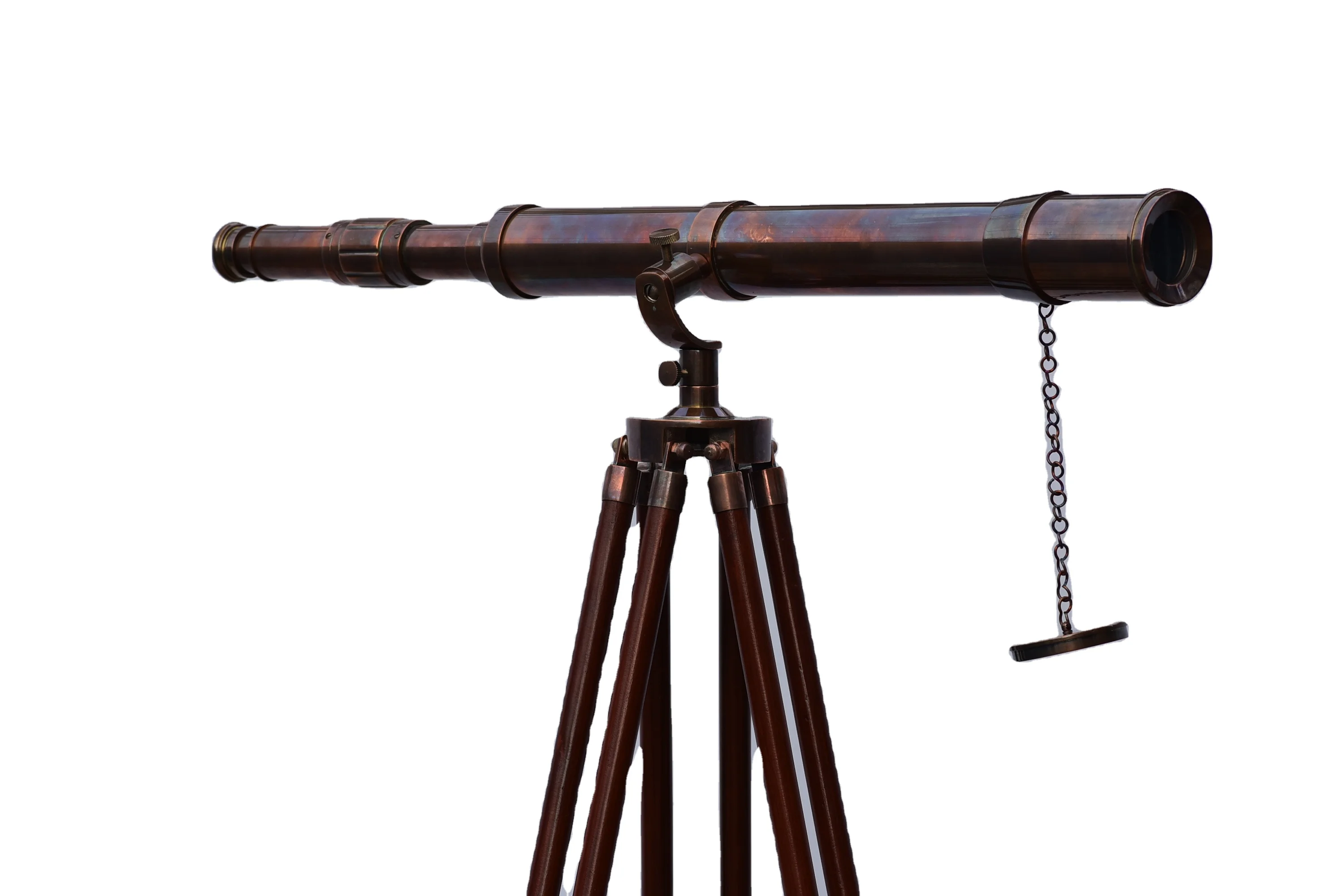 Full Size Brass Telescope On a Wooden Tripod Stand 39" Tube Length Nickel Finish 