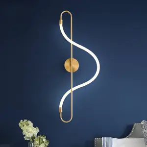 Post-Modern Minimalist Musical Note Wall Lamp for Living Room Background and Bedroom Art Lighting Contemporary Line Sconce