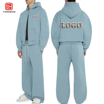 Clothing Manufacturers Custom Logo Streetwear Boxy Cropped Zip up Hoodies Sweatpants Set Oversized Blank Sport Men's Tracksuit