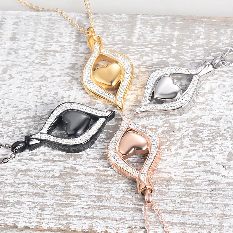 Crystal Teardrop Heart Cremation Urn Pendant Memorial Gift Necklace for Women Stainless Steel Ashes Holder Keepsake Jewelry
