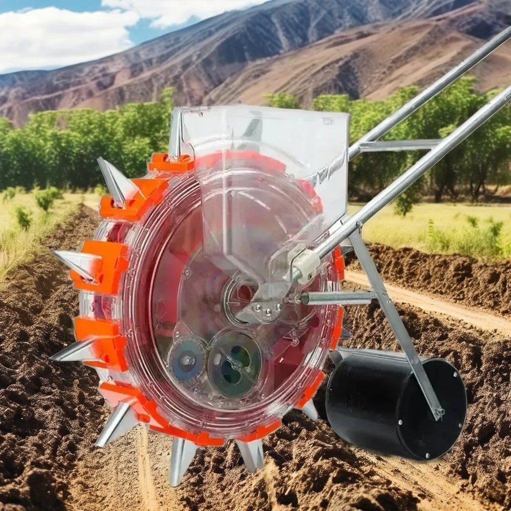 2-in-1 Manual Seeder & Transplanter Machine New Gear for Home Farm Use Corn Maize Adjustable Distance Fertilizing