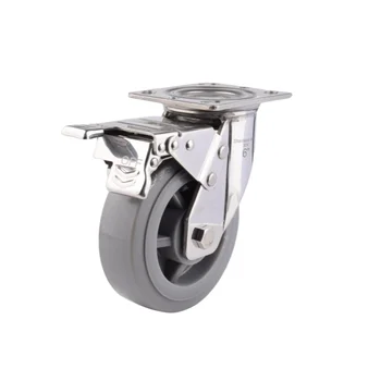 Factory Sale Stainless Steel 300Kg 5 Inch High Duty rubber  Caster Wheel With Brake Swivel