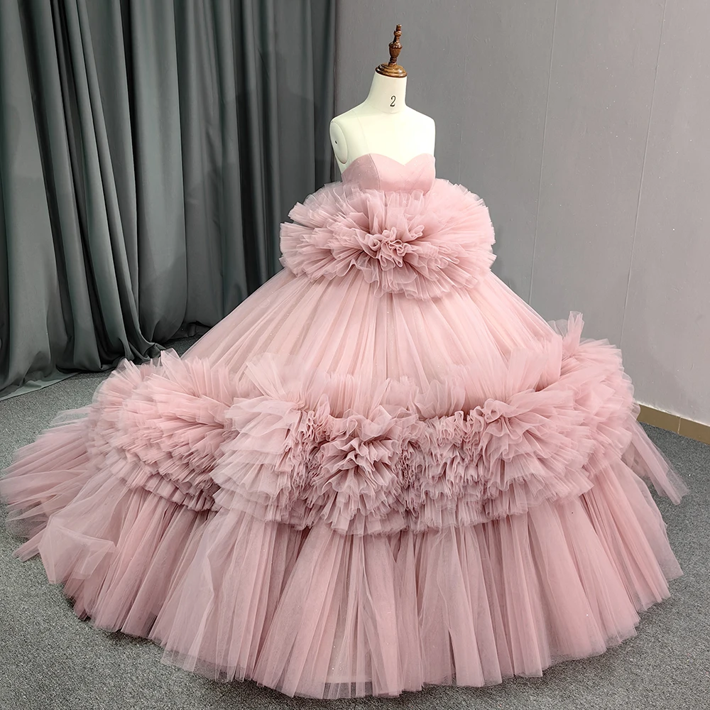 Blush Pink Dresses - Elegant Puffy Tiered Ruffled Gowns Blush Pink Dresses - Elegant Puffy Tiered Ruffled Gowns