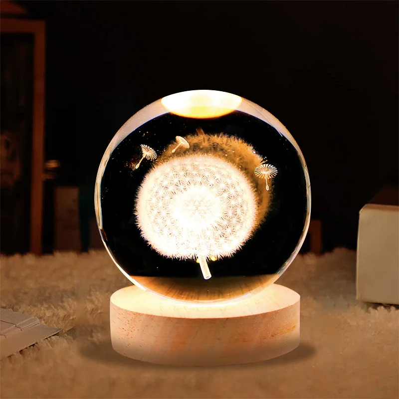 3D Art Crystal Ball Night Lamp - Luminous Solar System Decor