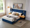 Retro Blue + Wood + Modern+Queen