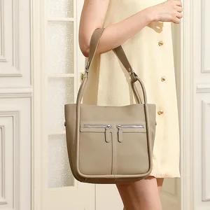 Bolsas Femininas Manufacturer Custom OEM Lady Fashion Vintage Large Top Grain Cowhide Genuine Leather Women Shoulder Bucket Bag