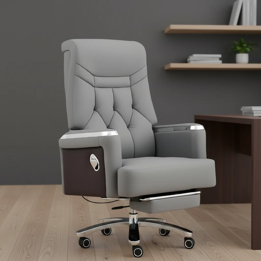 Modern Leather Comfortable Seat Computer Luxury Office Executive Manager Swivel Chairs Sillas De with Footrest Wheels Furniture image 2
