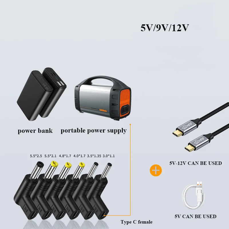 Type C Female to DC 3.5*1.35mm/5.5*2.1mm Male Converter PD Adapter Charging Connector 5V/9V/12V