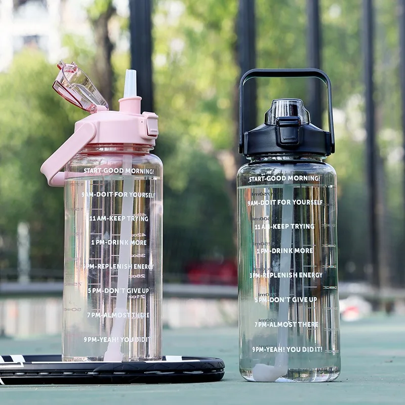 Motivational Water Bottle 2l 2 Liter 1 Gallon Sports Plastic Drinking Big  Capacity Straw Type With Time Marker Small