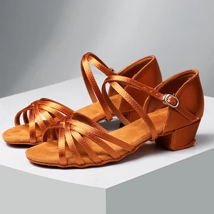 Girls' Satin Latin Dance Shoes Indoor  Basic Salsa Dance Shoes Low-heeled Soft-soled Tango Dance Shoes