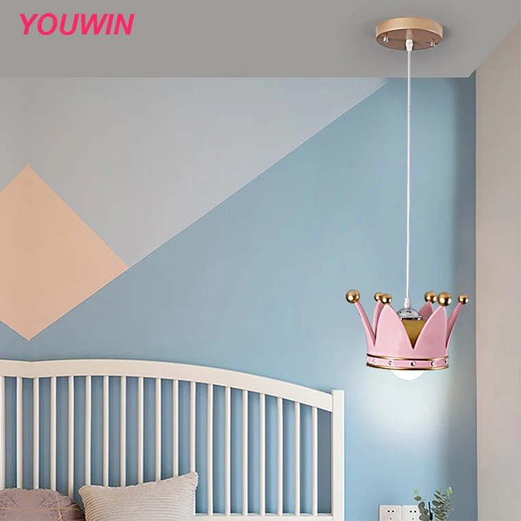 kid room crown wall lamp girl princess bedroom cartoon hanging lamp personality creative pastoral bedside warm lamps