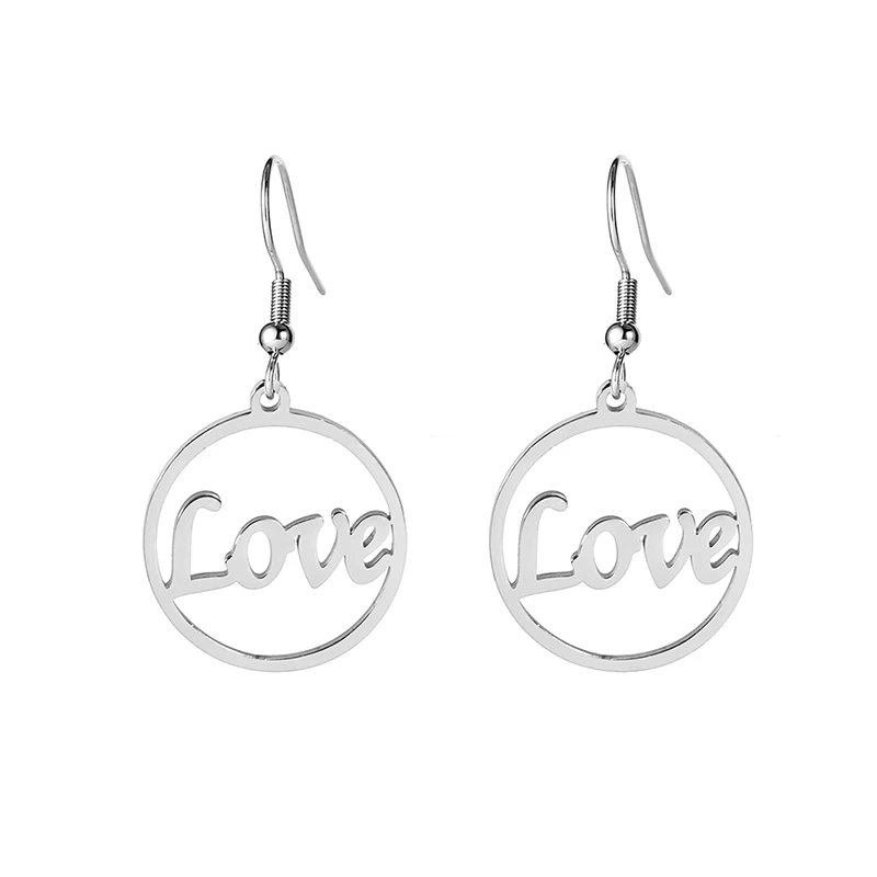 Fashion Round Circle Love Word Pendants Earrings For Women Hollow Geometric  Stainless Steel Round Shaped Love Letter Drop - Buy Fashion Round Circle  Love Word Pendants Earrings For Women Hollow Geometric Stainless