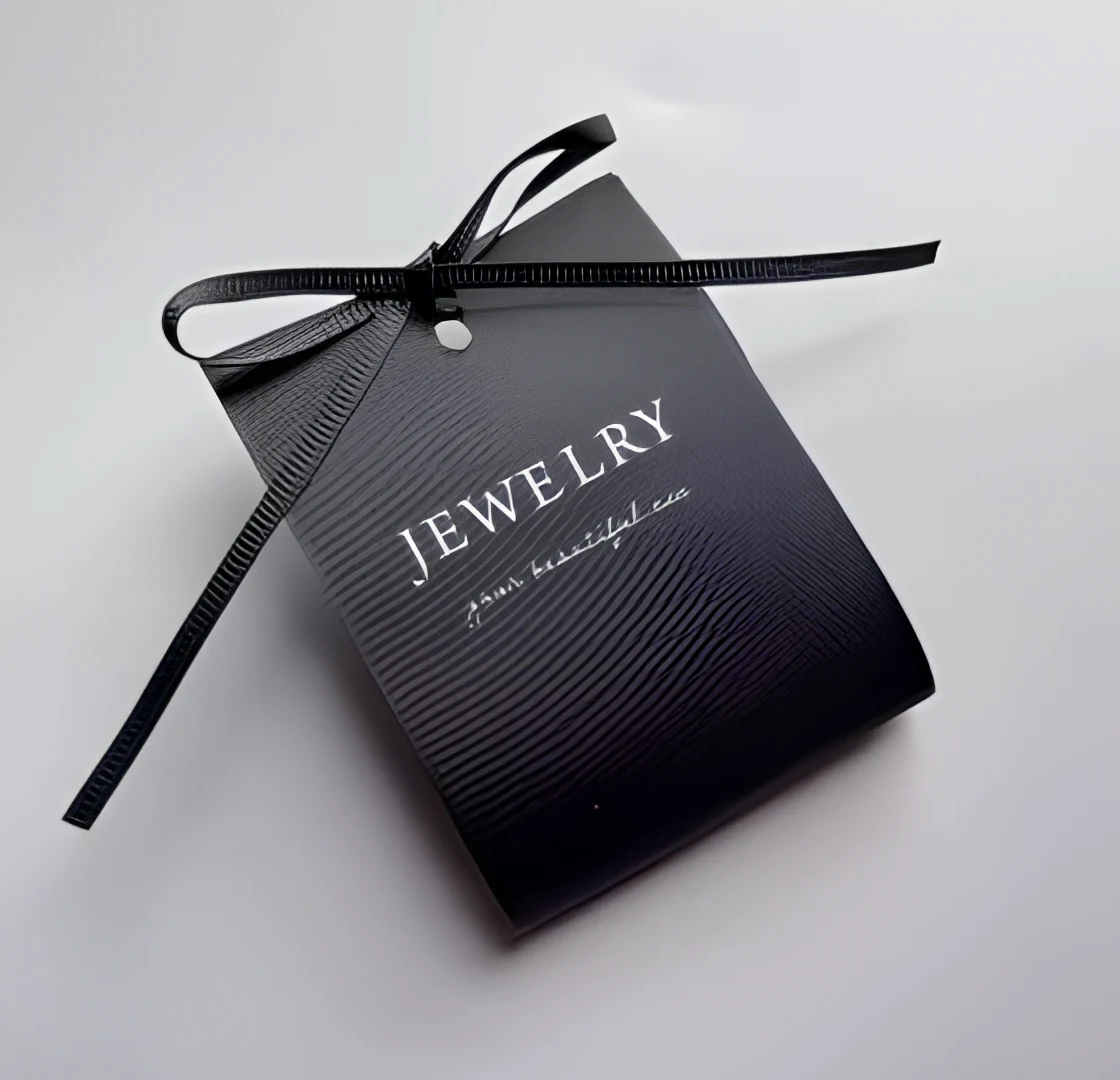Ceremonial presentation earring display cards with ribbon Boutique jewelry packaging with bespoke ribbon accent