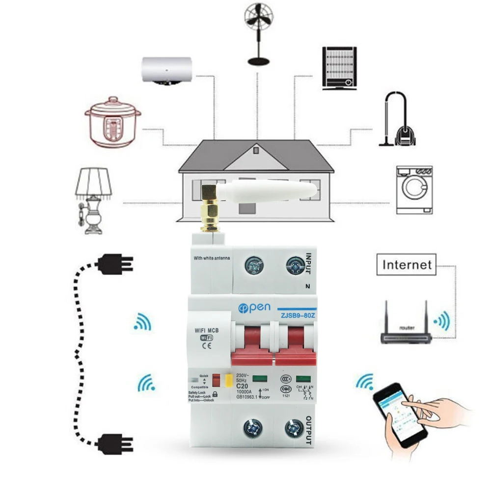 2P  for Alexa and Google Home with Overload Short Circuit protection C Curve  Remote Control Wifi Mcb Circuit Breaker