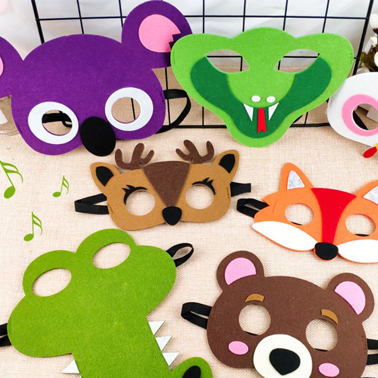 Mascarilla de fiesta de animales para niños, máscara de fieltro para los ojos