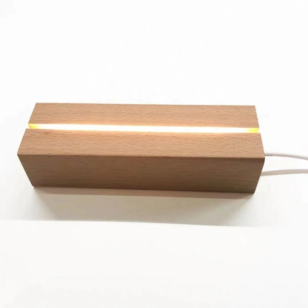 6 Inch Rectangle Wood LED Display Base for Acrylic Light Plate Wooden Night Lamp Base for 3D Crystal Glass Acrylic Trophy Resin